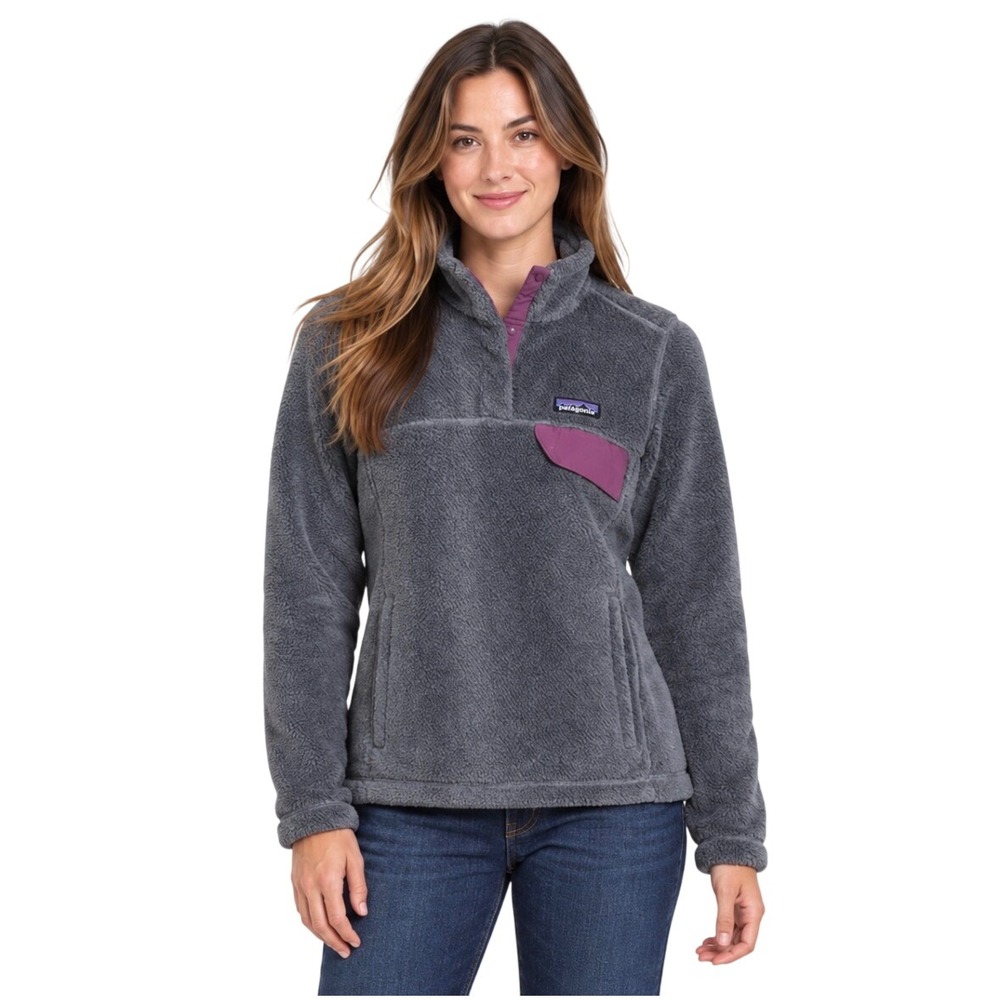 Patagonia Re-Tool Snap-T Pullover Fleece Jacket Gray Purple Small 25442